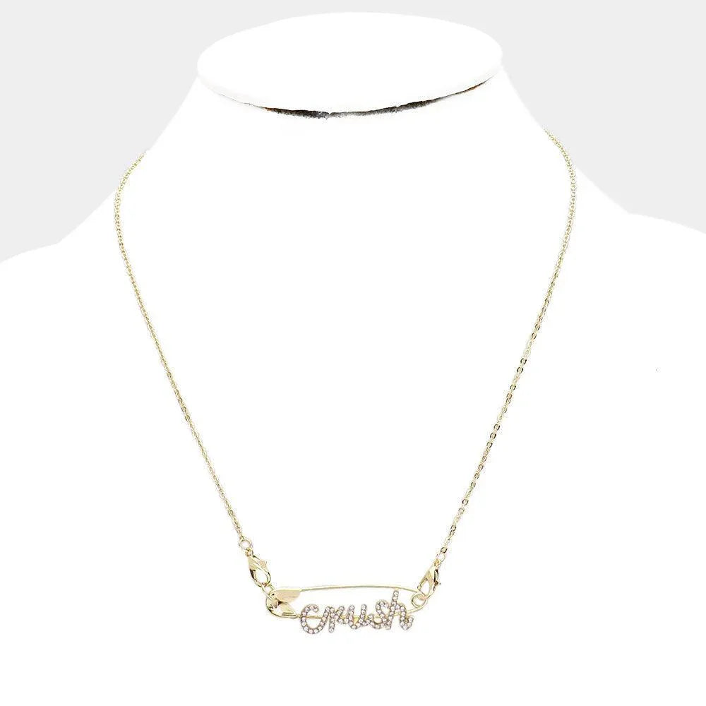 Gold Crush Safety Pin Pendant Necklace Rhinestone Paved - Jewelry Store by Erik Rayo