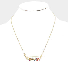 Load image into Gallery viewer, Gold Crush Safety Pin Pendant Necklace Rhinestone Paved
