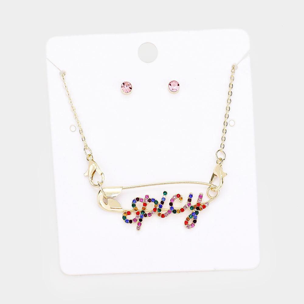 Gold Spicy Safety Pin Pendant Necklace Rhinestone Paved - Jewelry Store by Erik Rayo