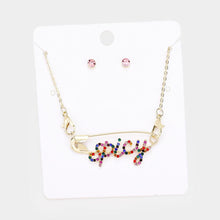 Load image into Gallery viewer, Gold Spicy Safety Pin Pendant Necklace Rhinestone Paved
