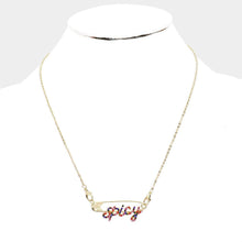 Load image into Gallery viewer, Gold Spicy Safety Pin Pendant Necklace Rhinestone Paved
