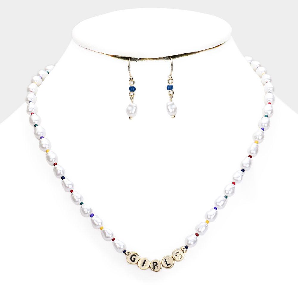 Gold Pearl Colorful Bead Girls Necklace