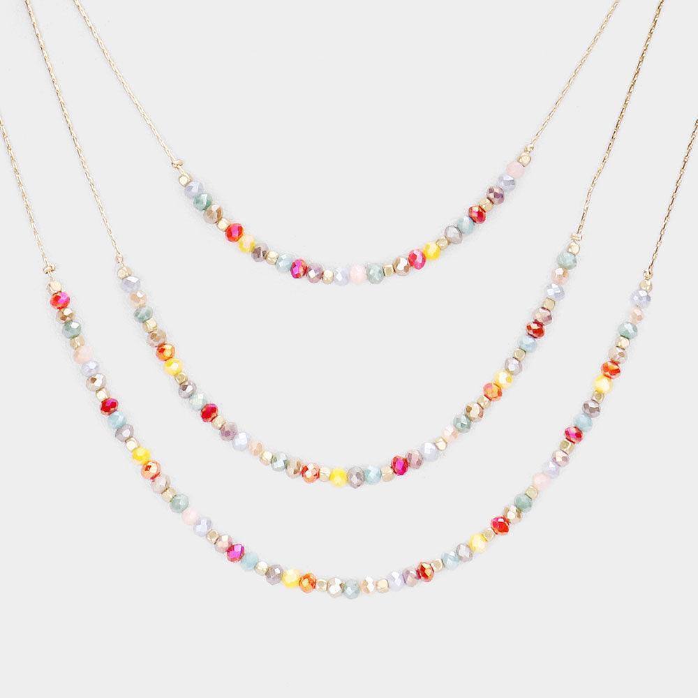 Faceted Beaded Triple Layered Bib Necklace - Jewelry Store by Erik Rayo