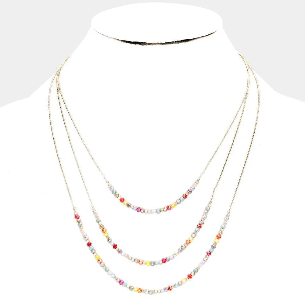 Faceted Beaded Triple Layered Bib Necklace - Jewelry Store by Erik Rayo