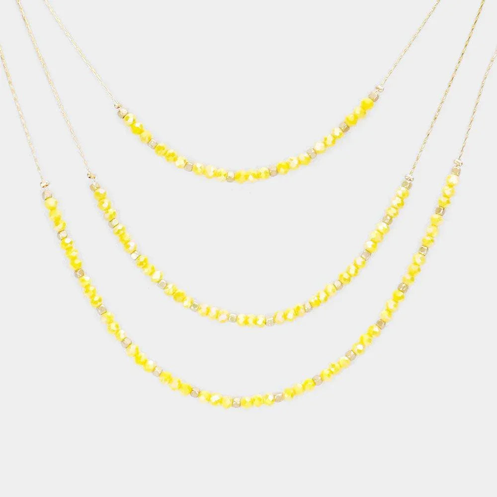 Yellow Faceted Beaded Triple Layered Bib Necklace - Jewelry Store by Erik Rayo