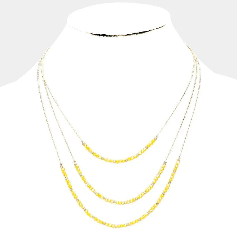 Yellow Faceted Beaded Triple Layered Bib Necklace - Jewelry Store by Erik Rayo