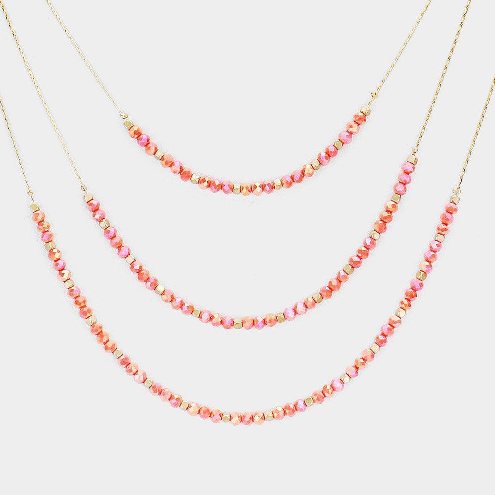 Orange Faceted Beaded Triple Layered Bib Necklace - Jewelry Store by Erik Rayo