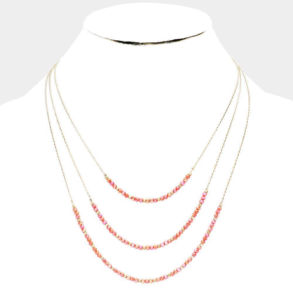 Orange Faceted Beaded Triple Layered Bib Necklace - Jewelry Store by Erik Rayo