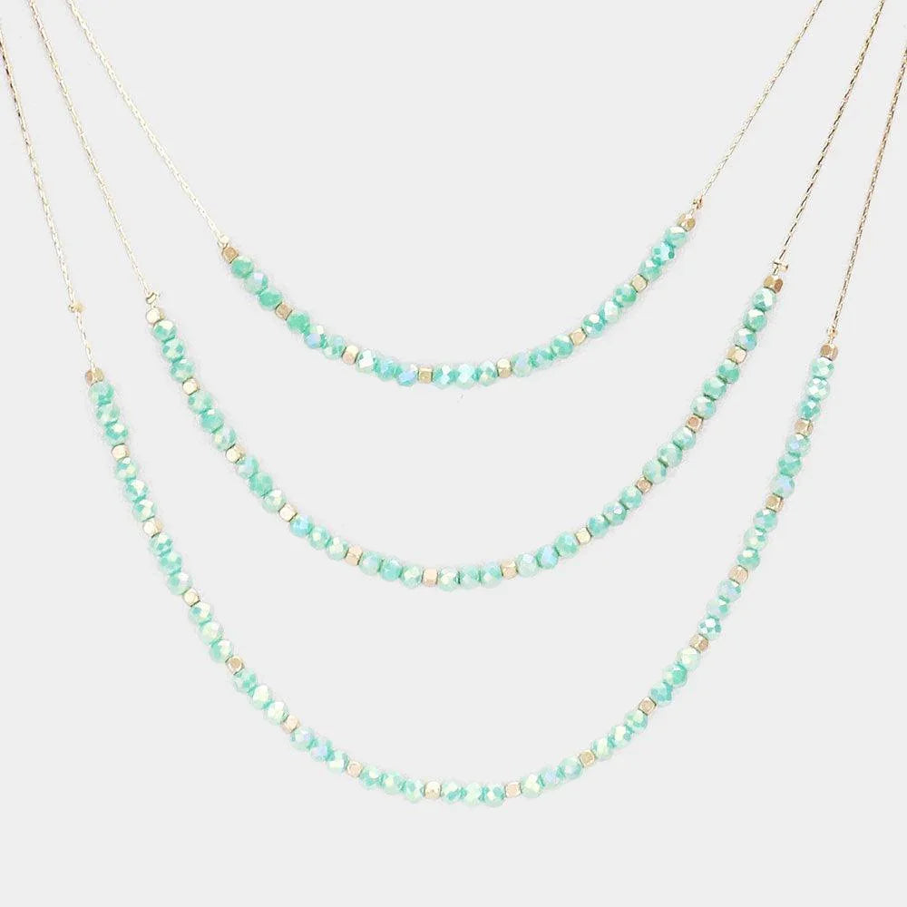Turquoise Faceted Beaded Triple Layered Bib Necklace - Jewelry Store by Erik Rayo