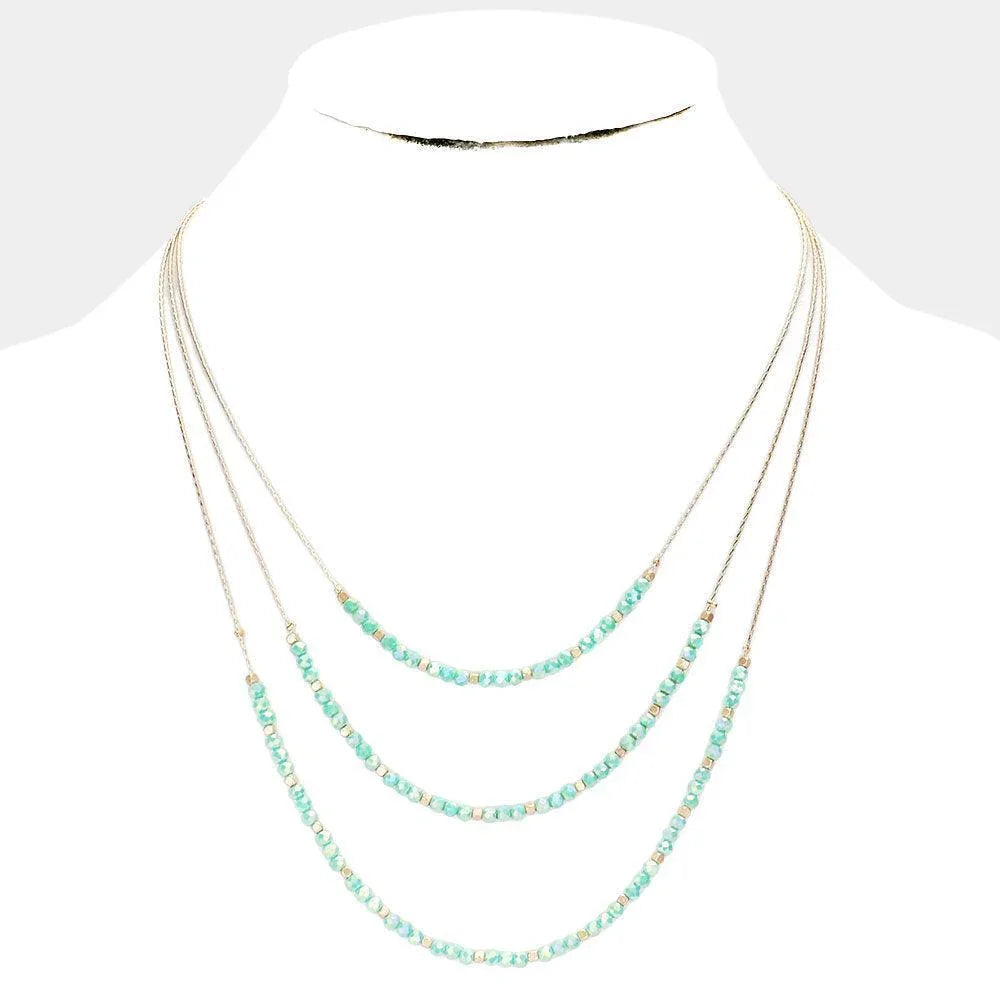 Turquoise Faceted Beaded Triple Layered Bib Necklace - Jewelry Store by Erik Rayo