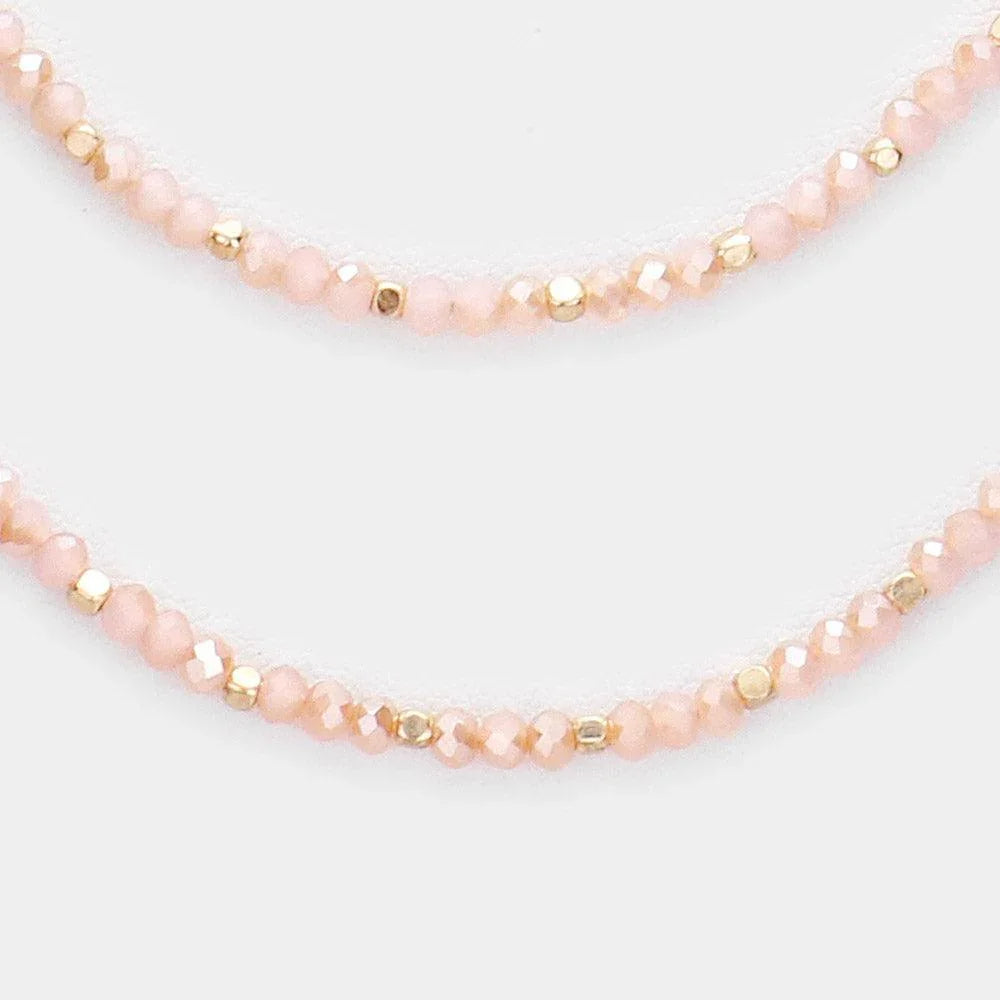 Pink Faceted Beaded Triple Layered Bib Necklace - Jewelry Store by Erik Rayo