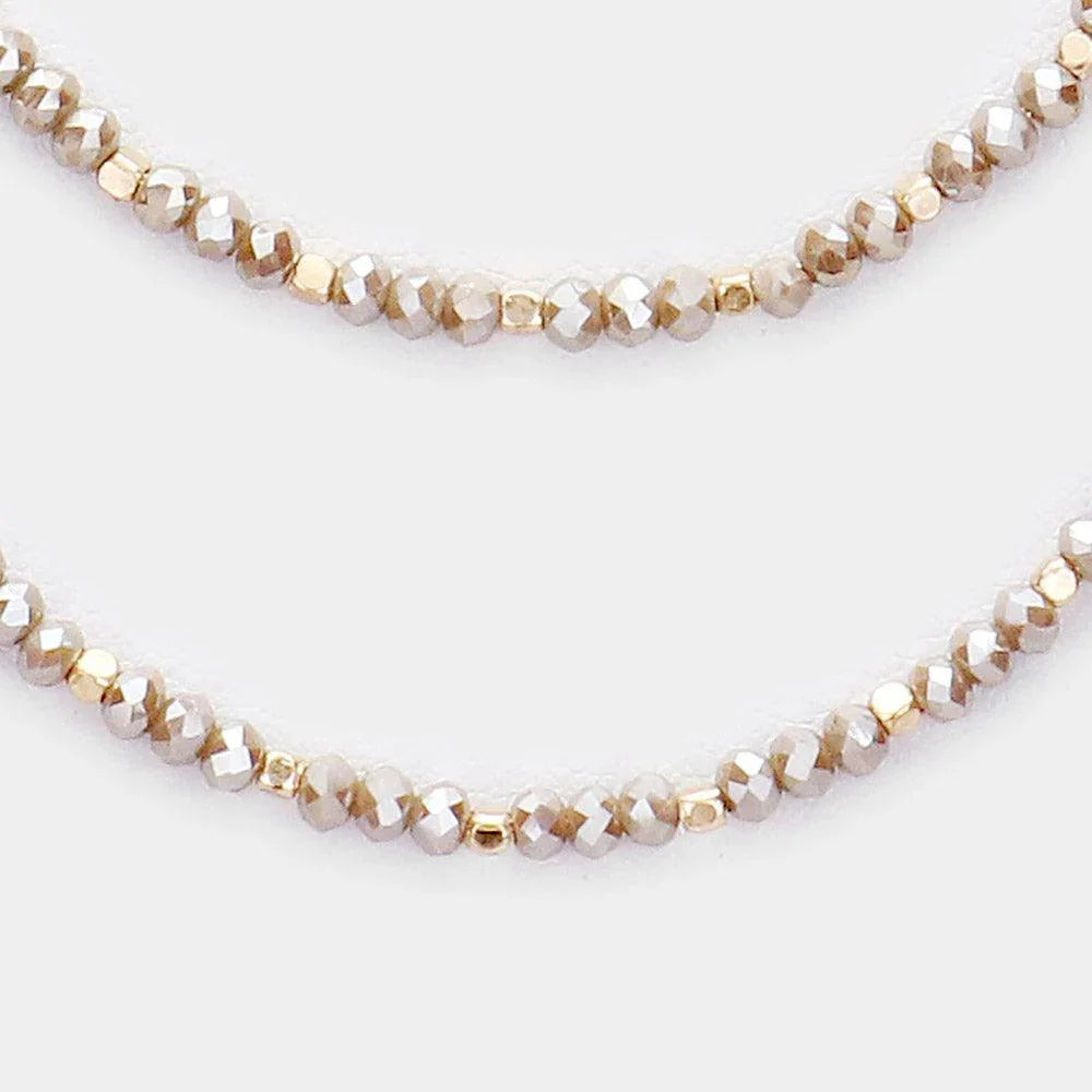 Brown Faceted Beaded Triple Layered Bib Necklace - Jewelry Store by Erik Rayo