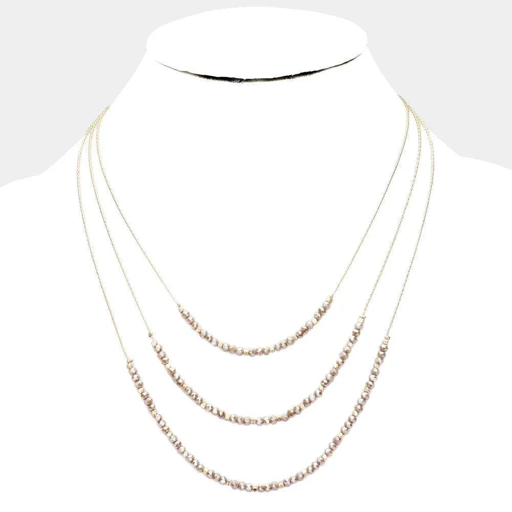 Brown Faceted Beaded Triple Layered Bib Necklace - Jewelry Store by Erik Rayo