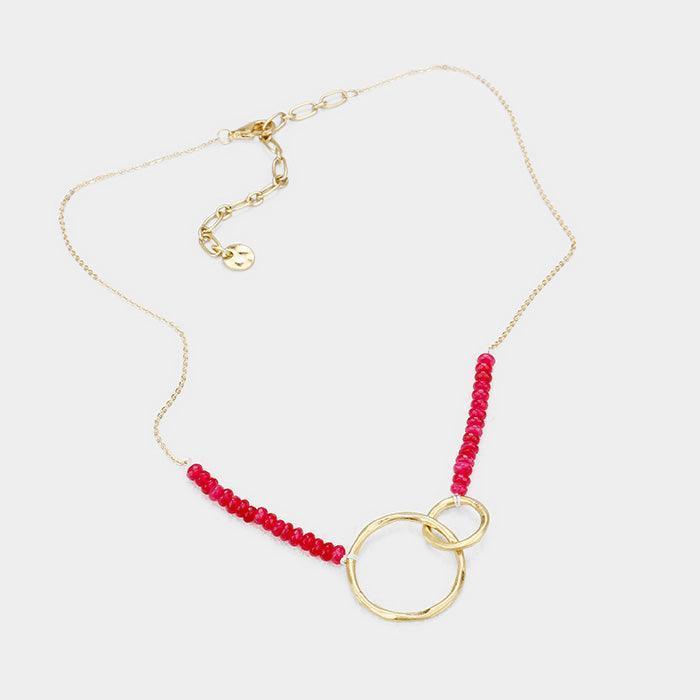 Burgundy Metal Open Circle Metal Pendant Beaded Necklace - Jewelry Store by Erik Rayo