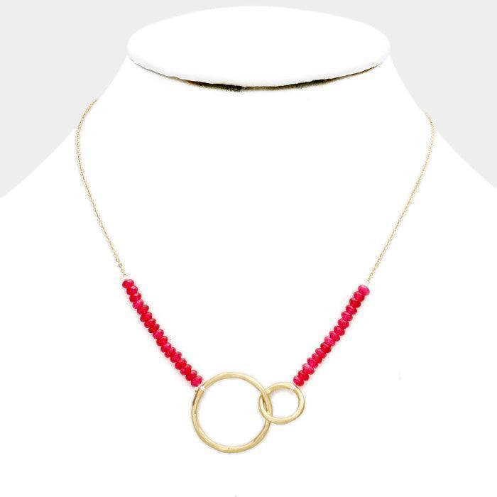 Burgundy Metal Open Circle Metal Pendant Beaded Necklace - Jewelry Store by Erik Rayo