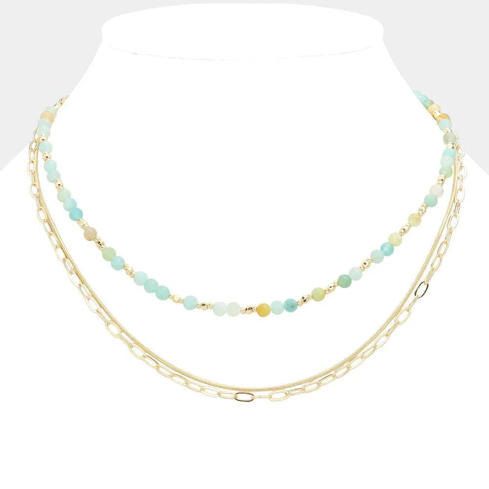 Gold Natural Stone Metal Chain Multi Layered Necklace - Jewelry Store by Erik Rayo