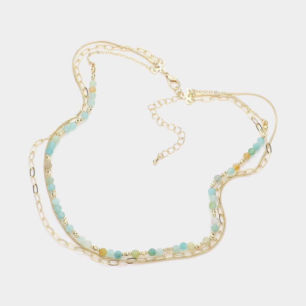 Gold Natural Stone Metal Chain Multi Layered Necklace - Jewelry Store by Erik Rayo