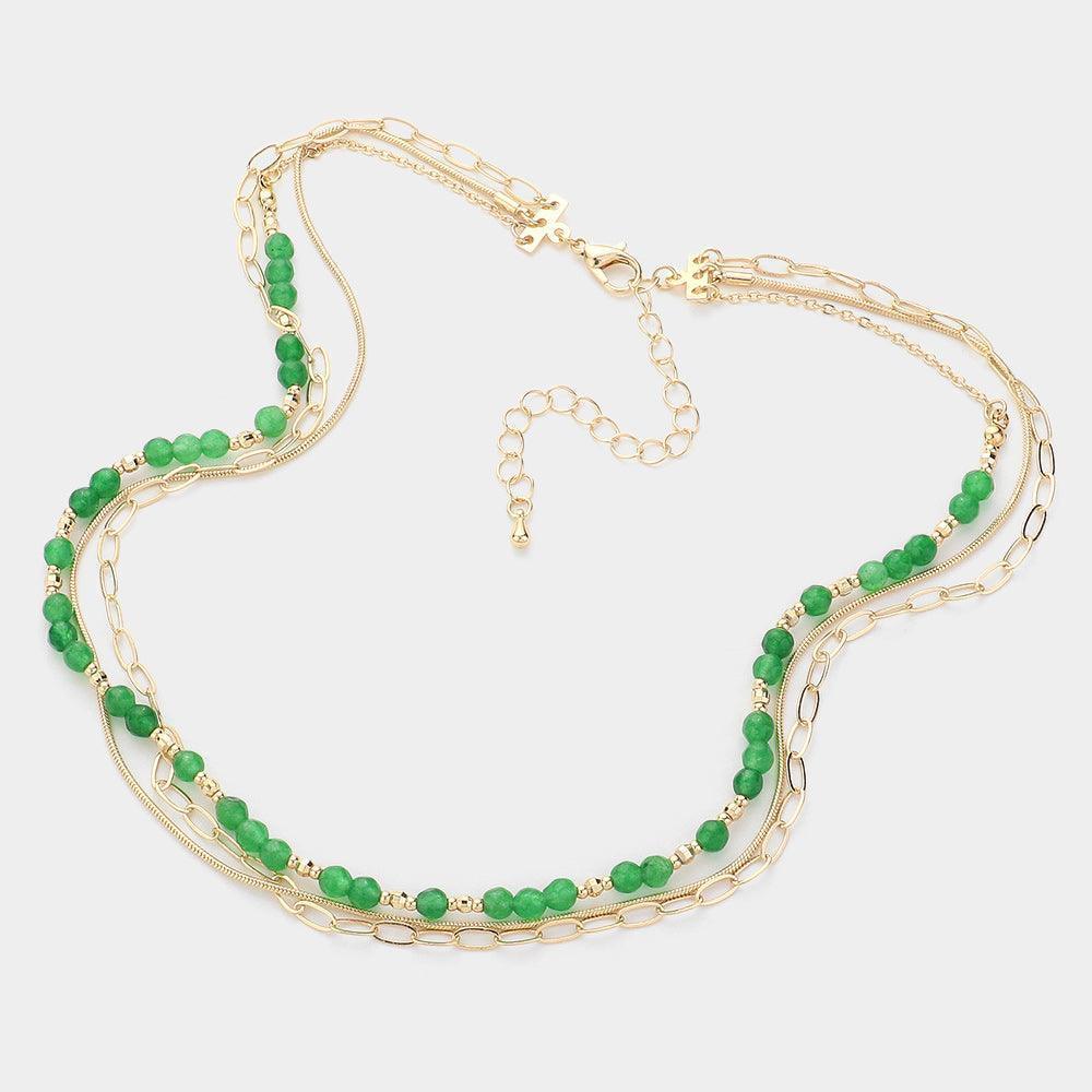 Gold Natural Stone Metal Chain Multi Layered Necklace - Jewelry Store by Erik Rayo