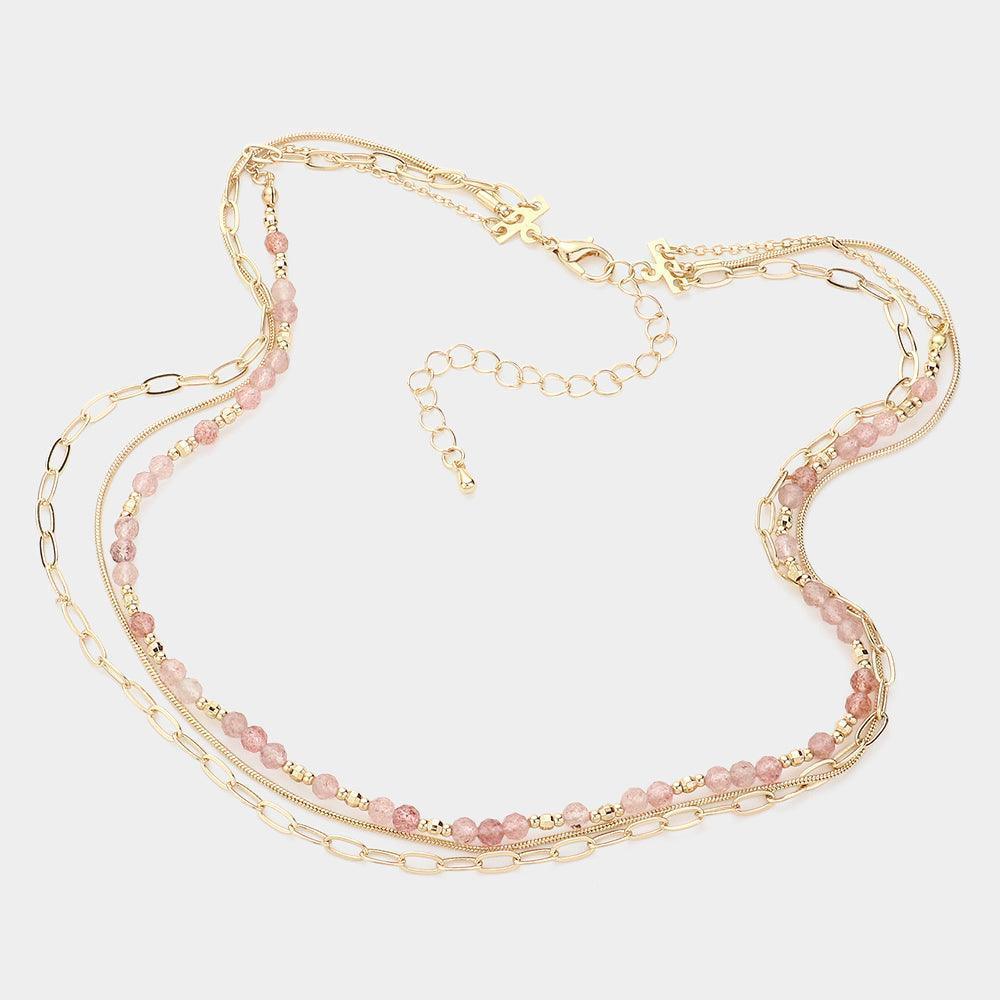 Gold Natural Stone Metal Chain Multi Layered Necklace - Jewelry Store by Erik Rayo