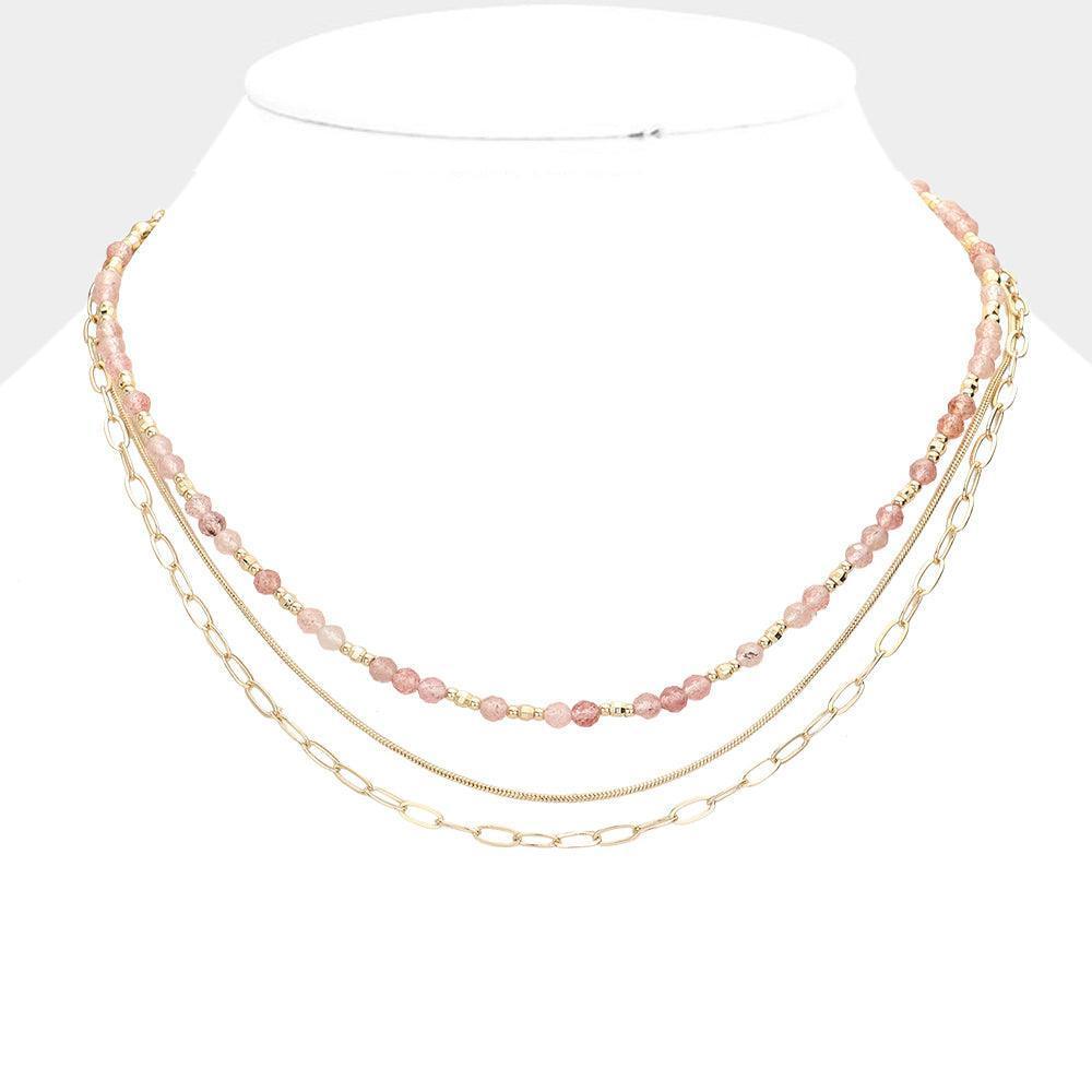 Gold Natural Stone Metal Chain Multi Layered Necklace - Jewelry Store by Erik Rayo