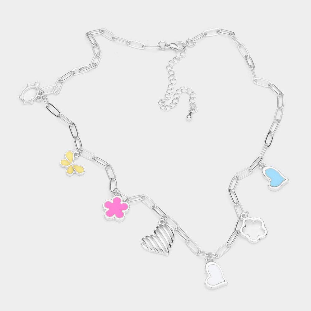 Turtle Butterfly Flower Heart Pendant Station Necklace - Jewelry Store by Erik Rayo