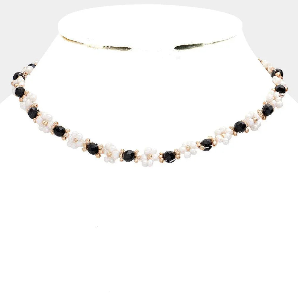 Black Flower Beaded Necklace - Jewelry Store by Erik Rayo