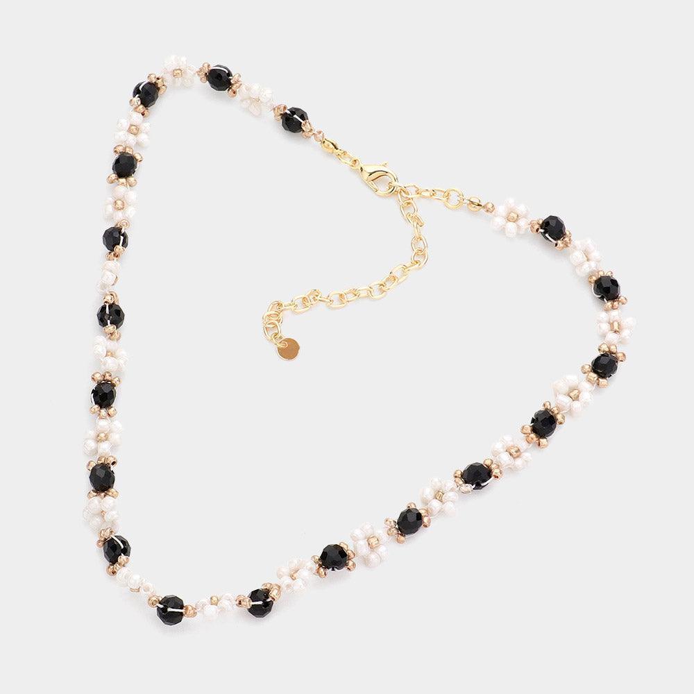 Black Flower Beaded Necklace - Jewelry Store by Erik Rayo
