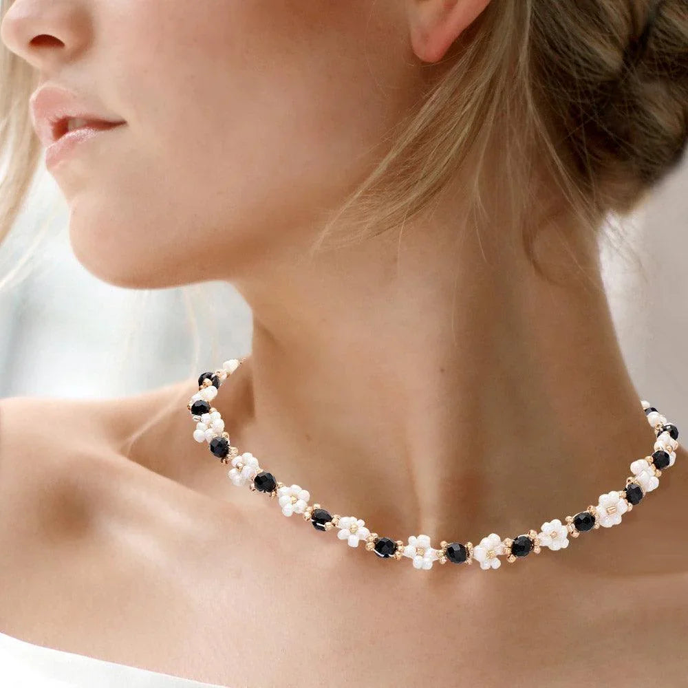 Black Flower Beaded Necklace - Jewelry Store by Erik Rayo