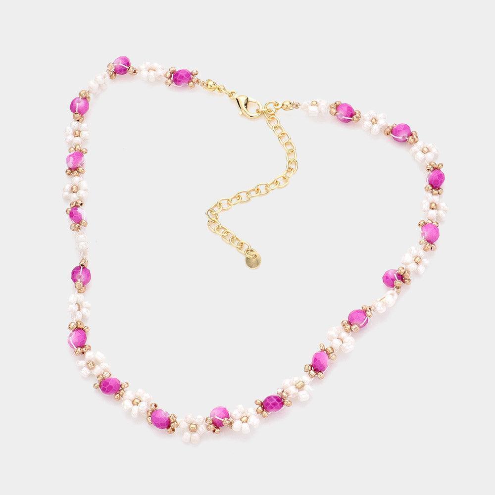 Lavender Flower Beaded Necklace - Jewelry Store by Erik Rayo