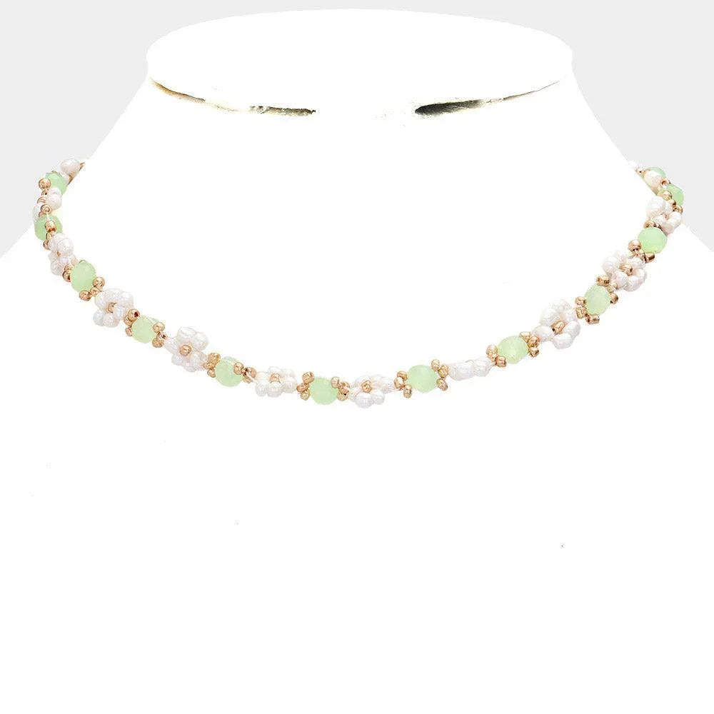 Gold Flower Beaded Necklace - Jewelry Store by Erik Rayo