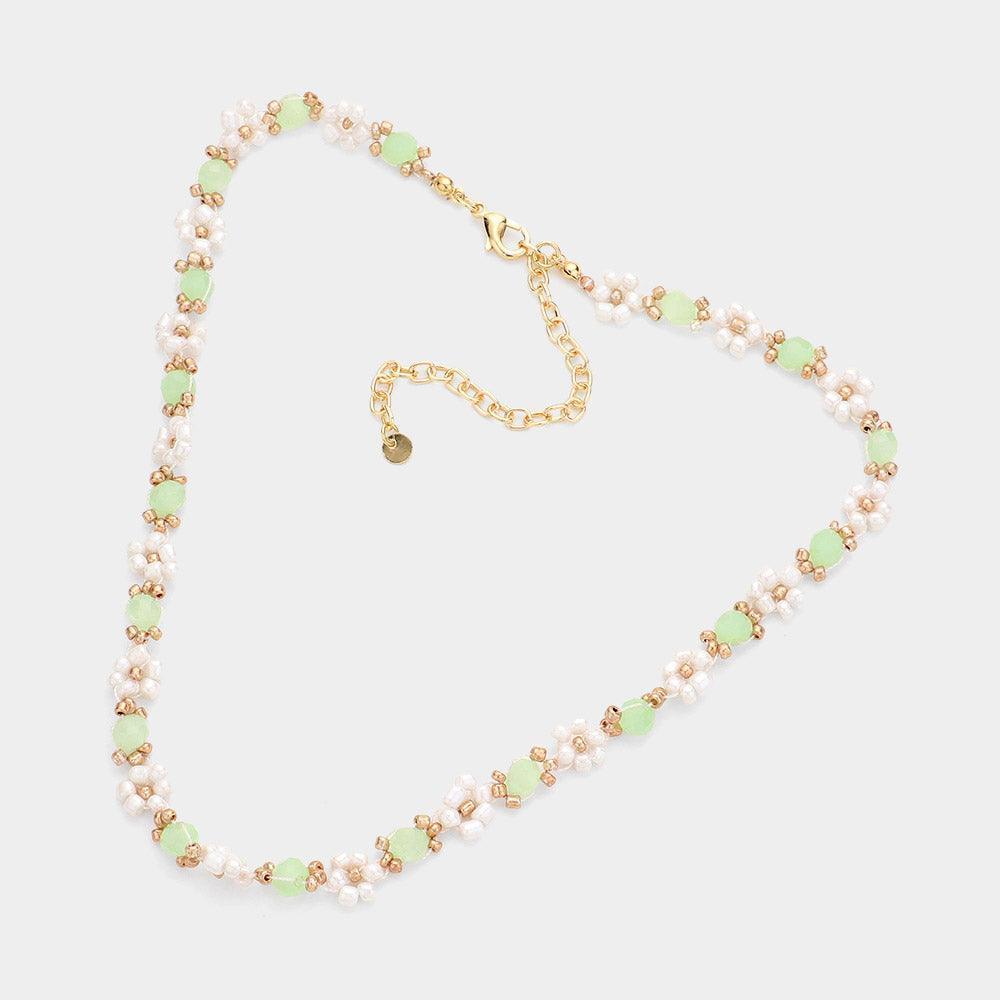 Gold Flower Beaded Necklace - Jewelry Store by Erik Rayo