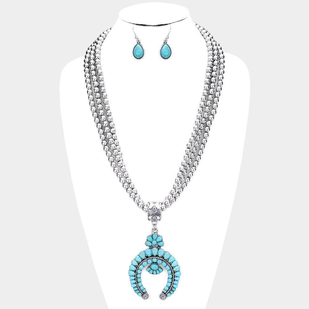 Turquoise Natural Stone Tribal Ball 3 Row Necklace - Jewelry Store by Erik Rayo
