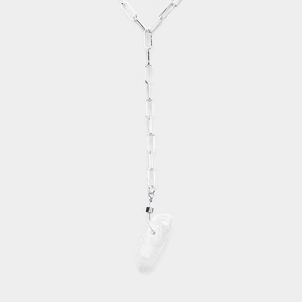 Silver Dropped Natural Stone Y Necklace - Jewelry Store by Erik Rayo