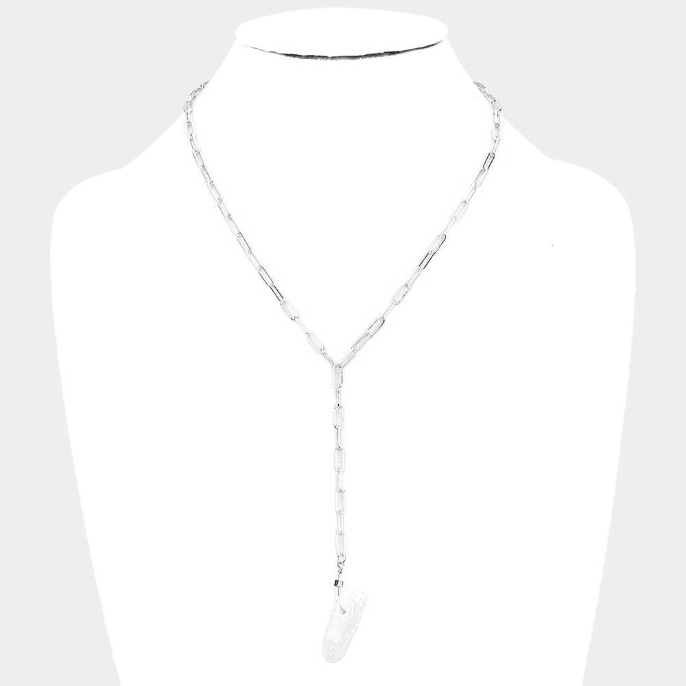 Silver Dropped Natural Stone Y Necklace - Jewelry Store by Erik Rayo
