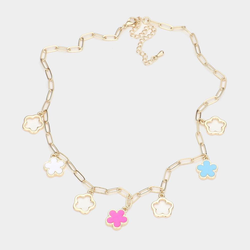 Gold Flower Pendant Station Necklace - Jewelry Store by Erik Rayo