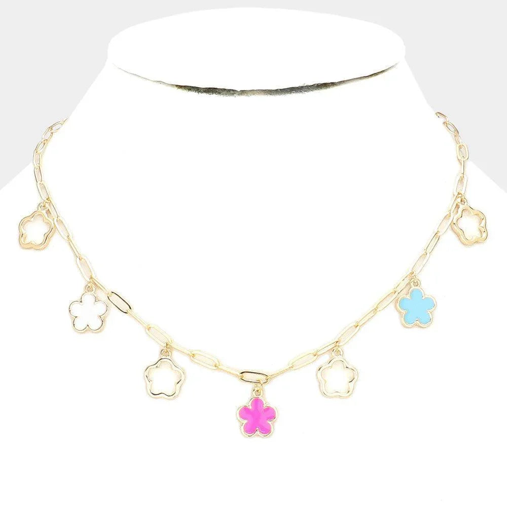 Gold Flower Pendant Station Necklace - Jewelry Store by Erik Rayo