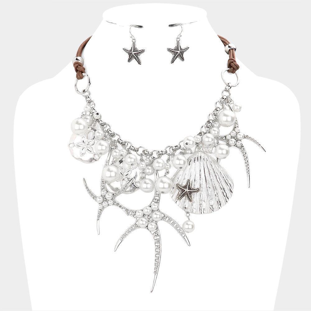 Pearl embellished starfish shell pendant necklace - Jewelry Store by Erik Rayo