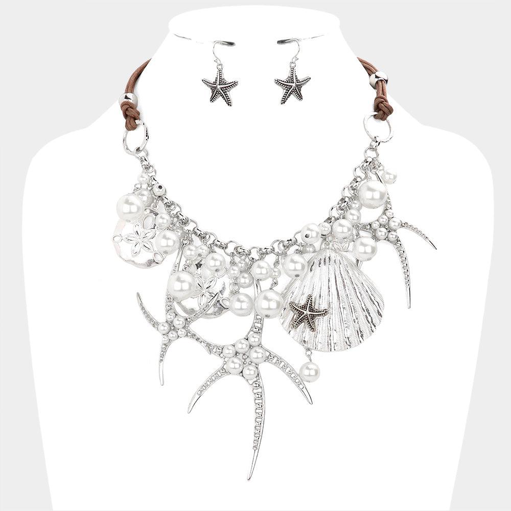 Pearl embellished starfish shell pendant necklace