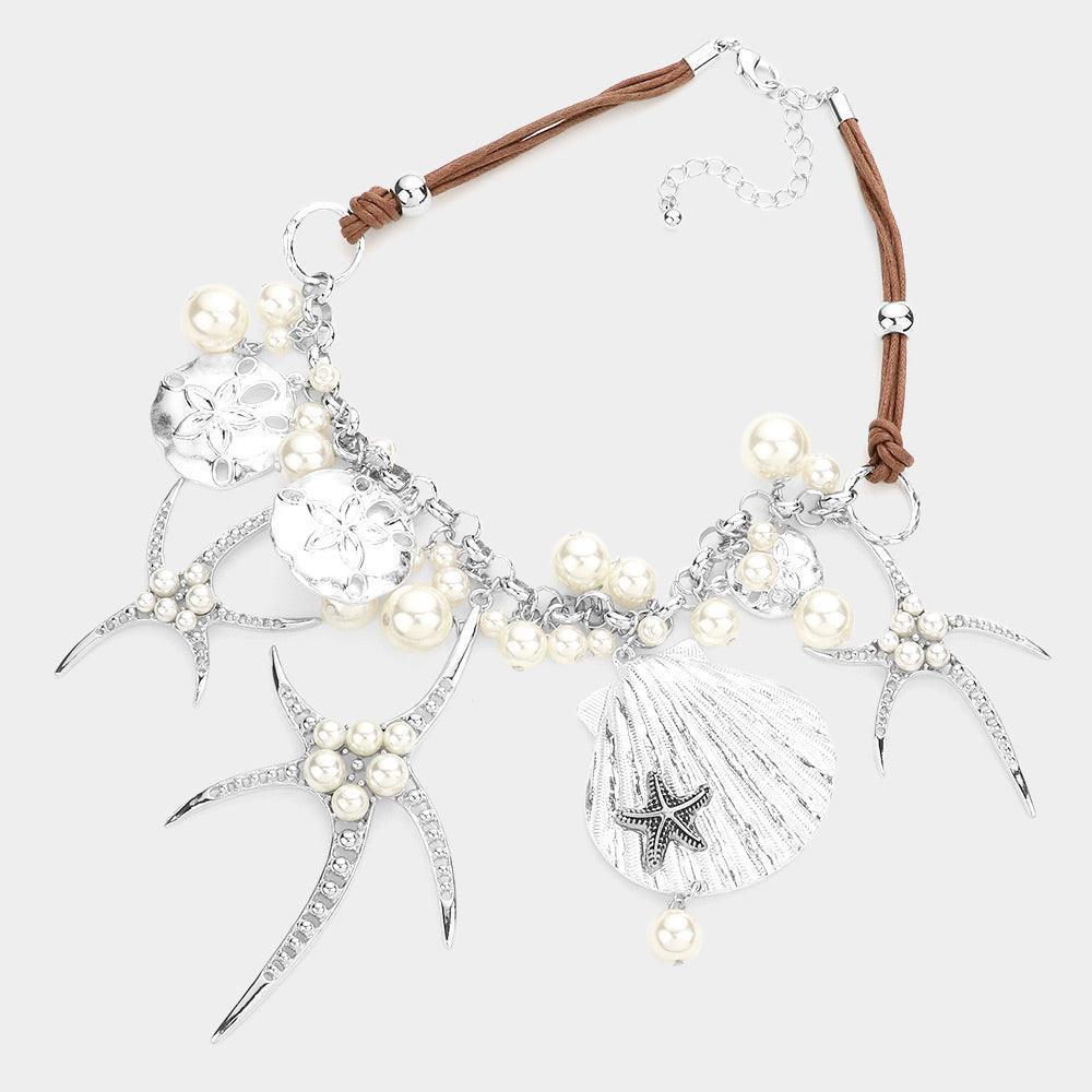 Pearl embellished starfish shell pendant necklace - Jewelry Store by Erik Rayo