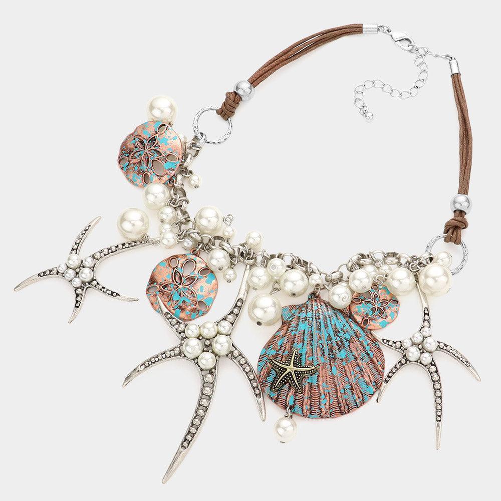 Pearl embellished starfish shell pendant necklace - Jewelry Store by Erik Rayo