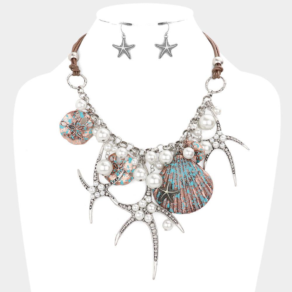 Pearl embellished starfish shell pendant necklace