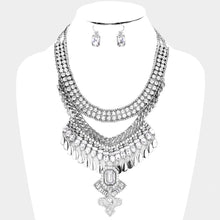 Load image into Gallery viewer, Silver Antique Stone Embellished Statement Necklace
