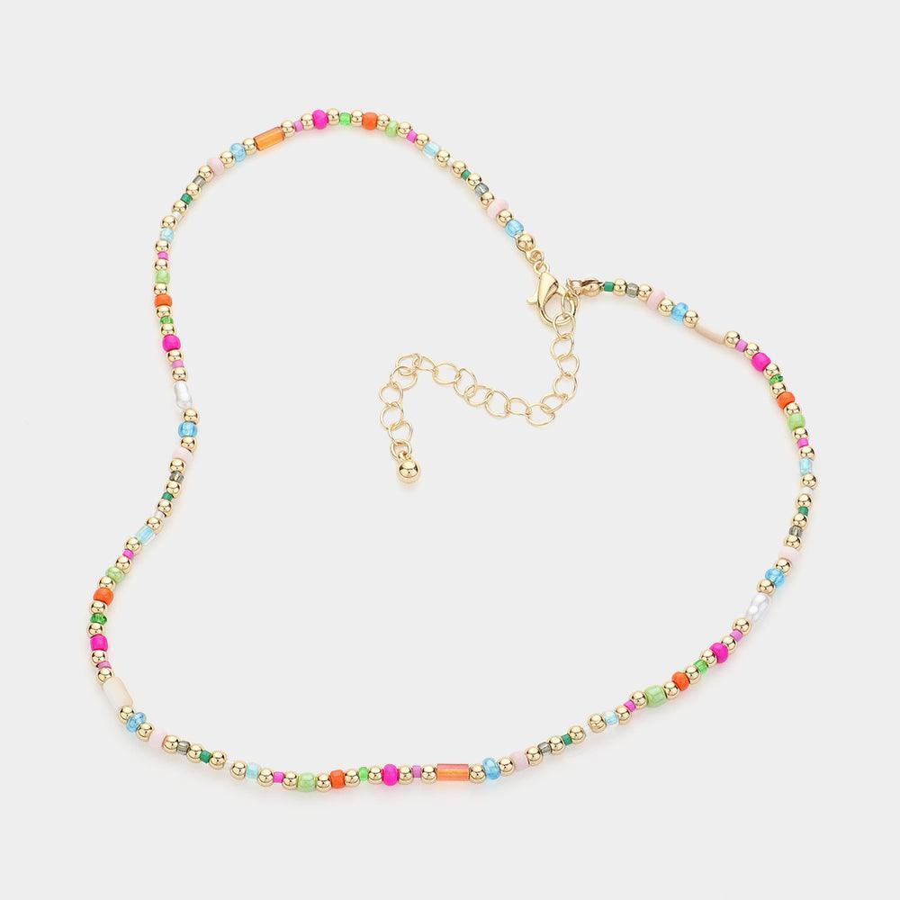 Gold Pearl Metal Multi Beaded Necklace - Jewelry Store by Erik Rayo