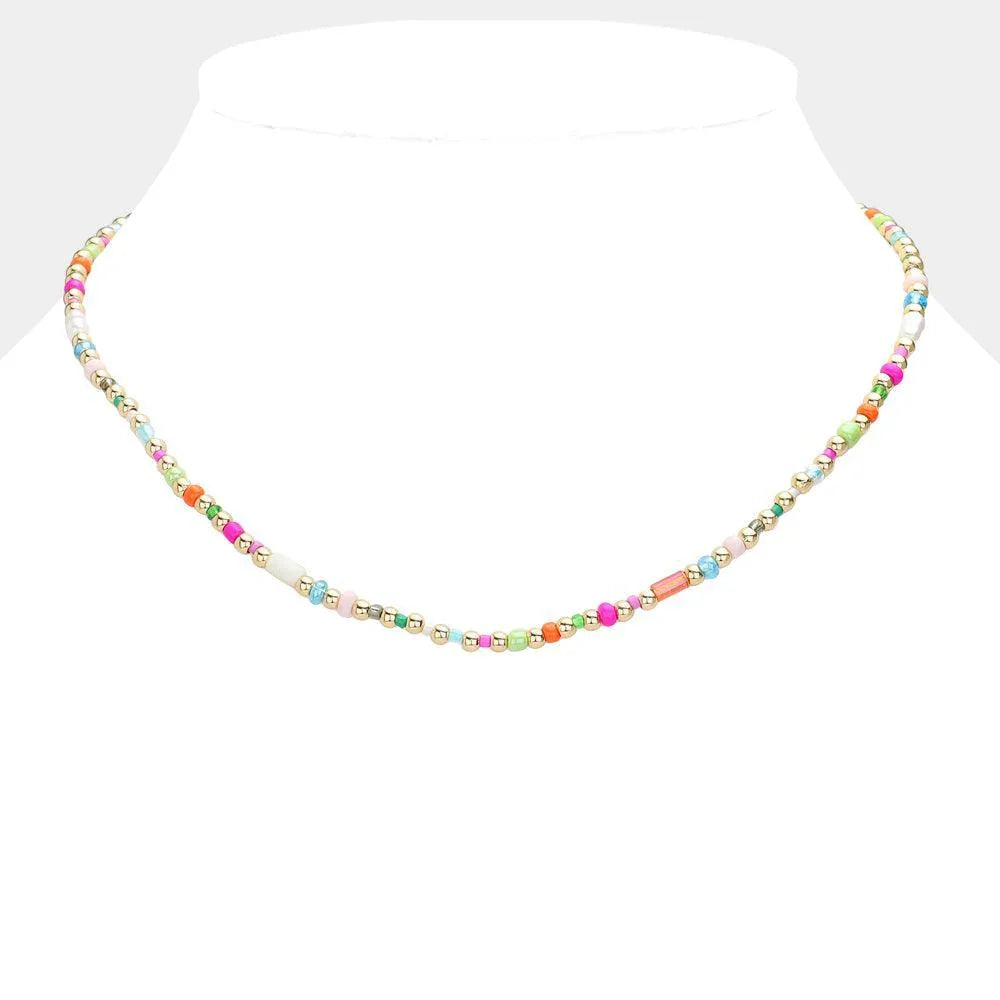 Gold Pearl Metal Multi Beaded Necklace - Jewelry Store by Erik Rayo
