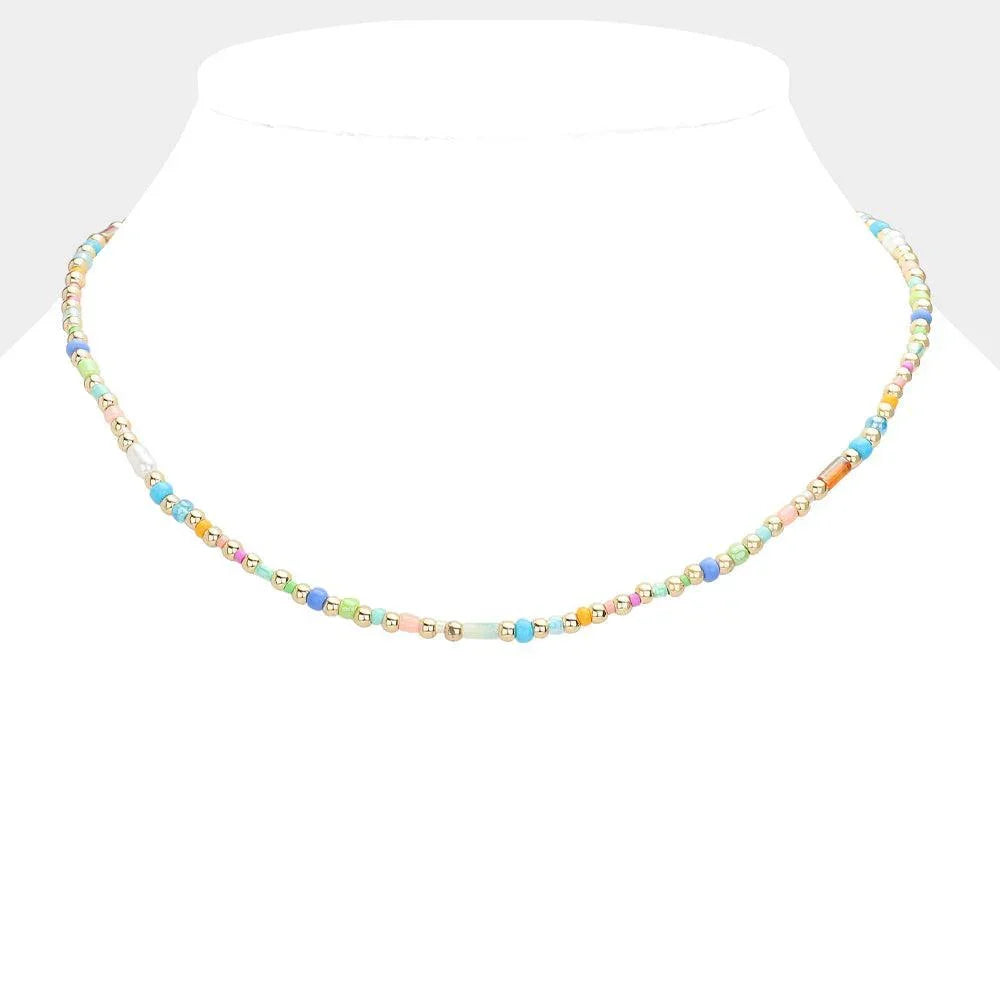 Gold Pearl Metal Multi Beaded Necklace - Jewelry Store by Erik Rayo