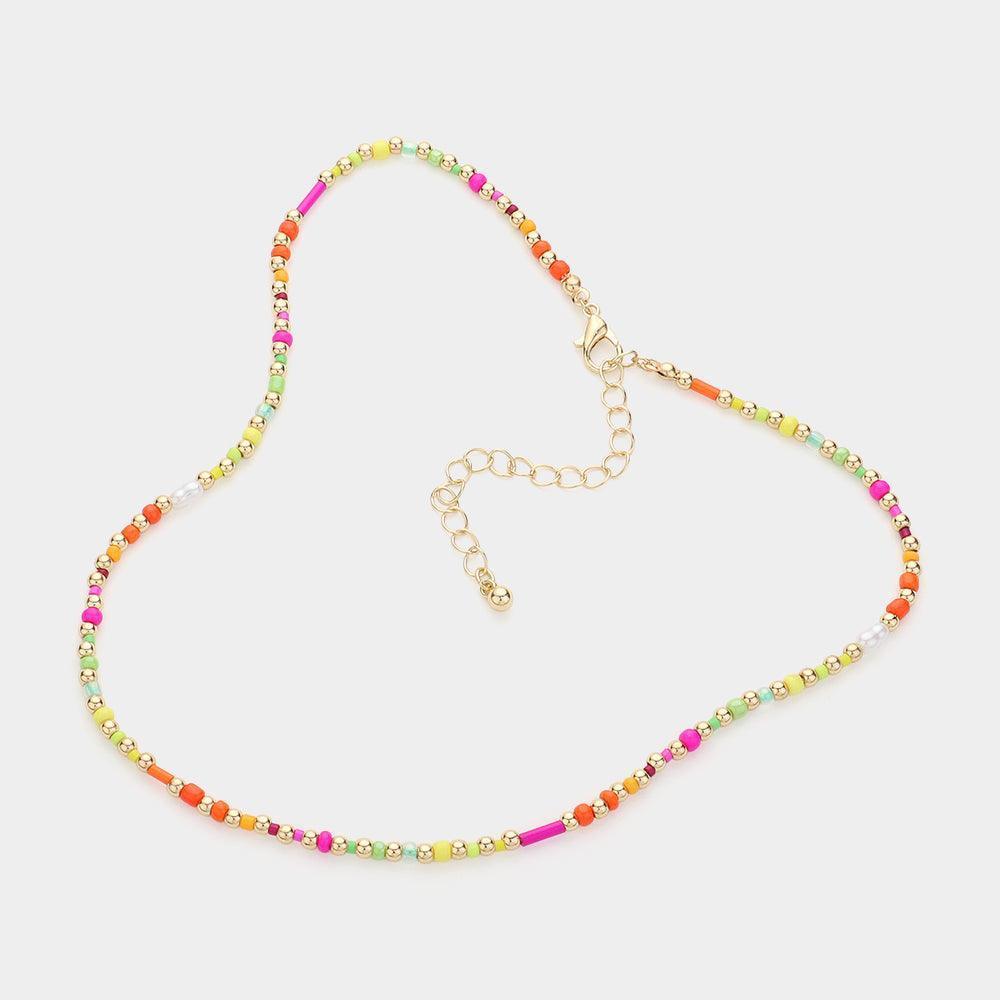Gold Pearl Metal Multi Beaded Necklace - Jewelry Store by Erik Rayo