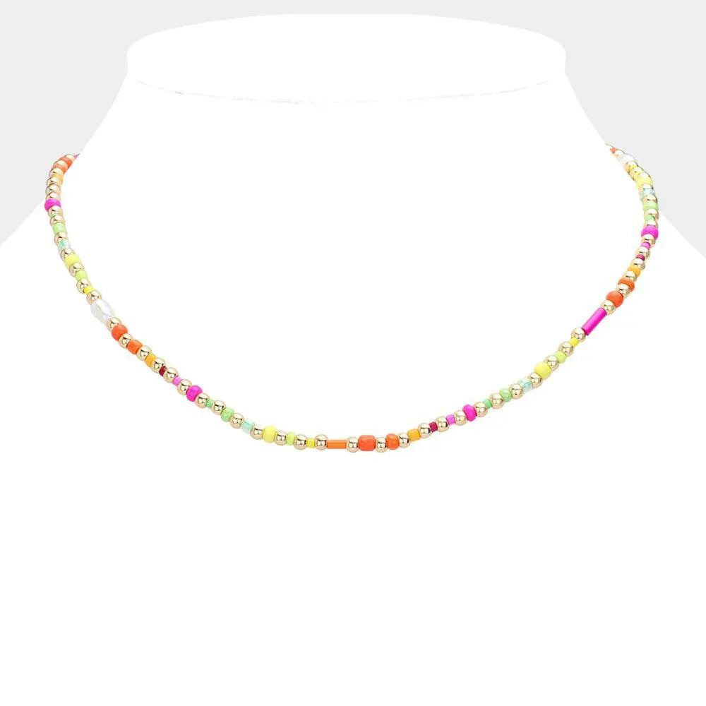 Gold Pearl Metal Multi Beaded Necklace - Jewelry Store by Erik Rayo