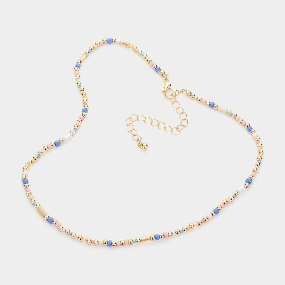 Blue Pearl Metal Multi Beaded Necklace - Jewelry Store by Erik Rayo