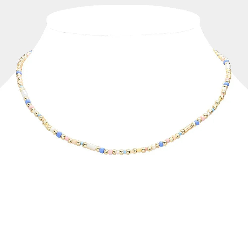 Blue Pearl Metal Multi Beaded Necklace - Jewelry Store by Erik Rayo