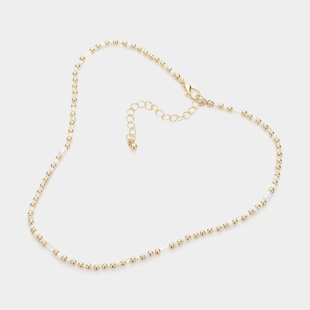 White Pearl Metal Multi Beaded Necklace - Jewelry Store by Erik Rayo
